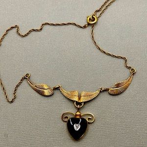 Estate GF detailed leaf and heart necklace